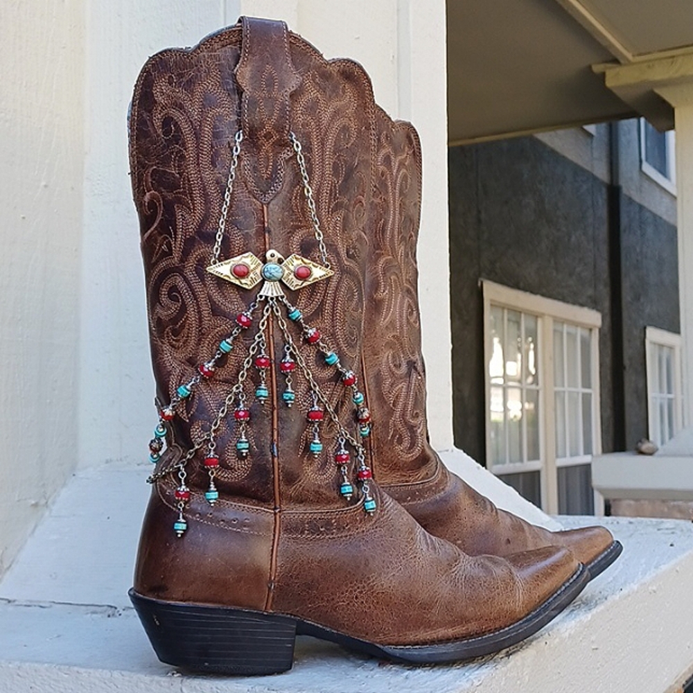 Turquoise Red Silver Thunderbird Handmade Boot Jewelry Cowgirl Boot Bracelet
